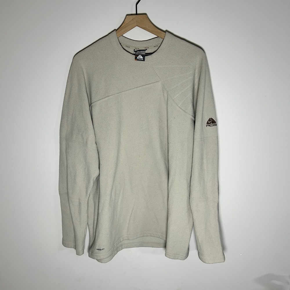 Vtg Y2K Nike ACG Fleece Sweater Mens XL Oatmeal Therma-FIT Paneled Crewneck